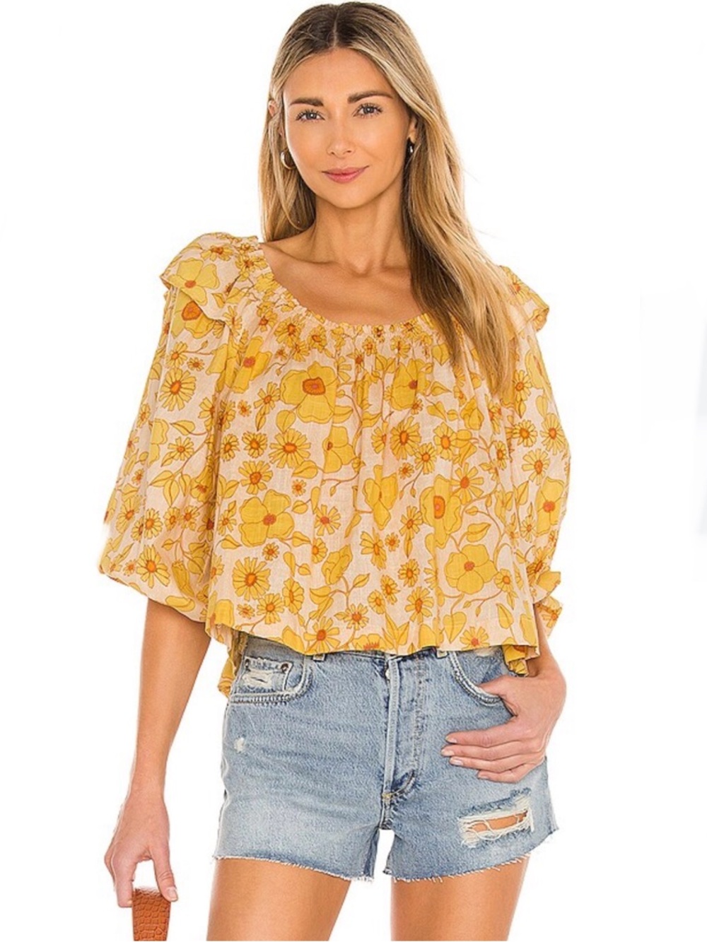 Free people Miss Daisy Printed Top in Ivory/yellow floral Combo size small